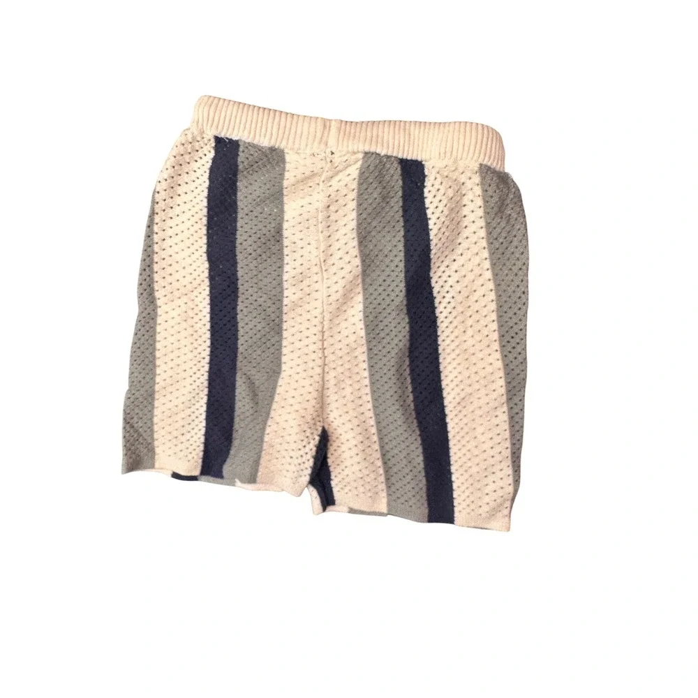 HM Kids 2T Striped Pointelle Knit Polo Shirt and Shorts Set Cream Grey Navy 0187